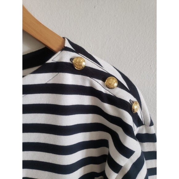 LRL Dress Womens Medium Black White Striped Gold Buttons Nautical 100% Cotton - Picture 5 of 8